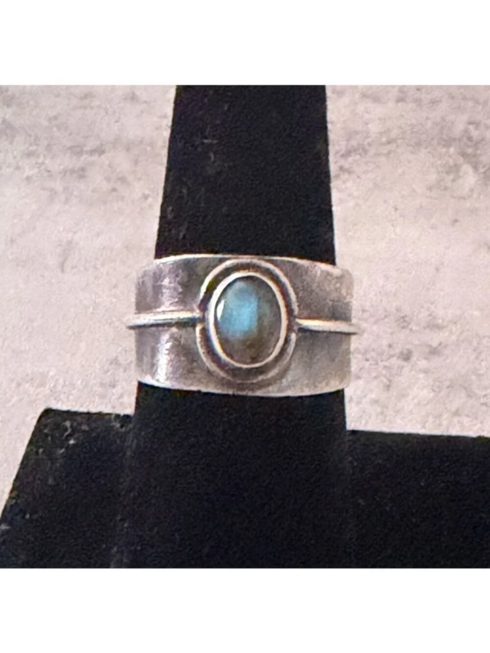 Handmade Oval Labradorite Wide Sterling Silver Bezel Stone Band Ring 5g Size 7.5